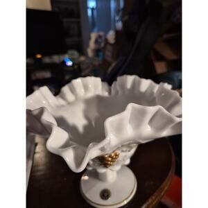 Vintage Westmoreland White Milk Glass Pedestal Candy Dishwith Fluted Edge And...